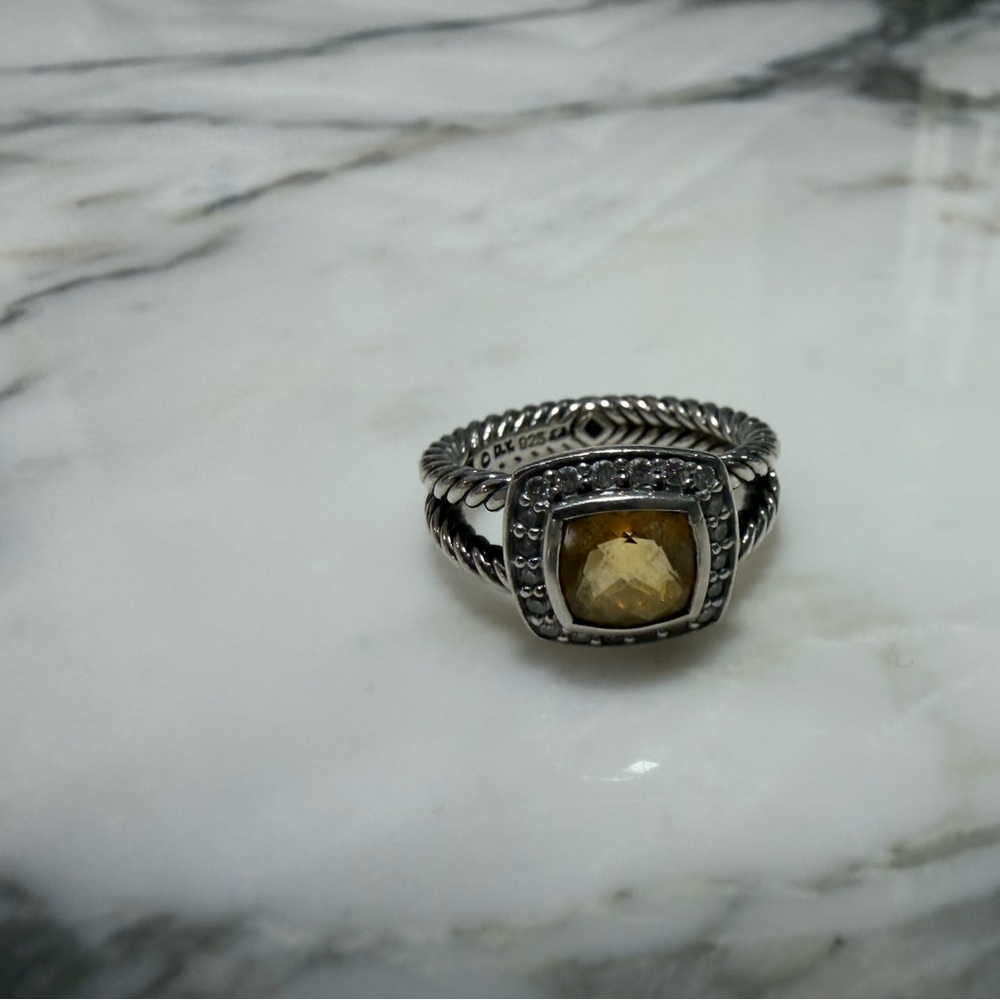 David Yurman Petit Albion Ring with Yellow Citrine and Diamonds